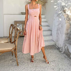 Women's A-Line Summer Dress – Sleeveless Linen Blend with Cut-Out Detail Pink
