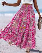 Women's Floral Print Strapless Dress – Cotton Blend – Flared & Convertible Design Red