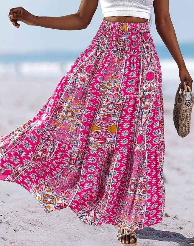 Women's Floral Print Strapless Dress – Cotton Blend – Flared & Convertible Design Red