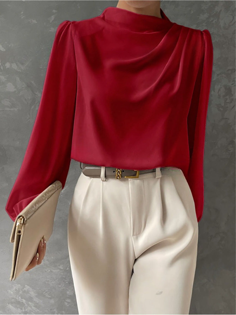 Women's Elegant Relaxed Fit Long Sleeve Blouse Red