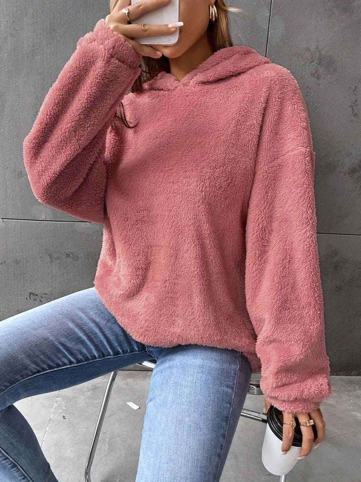 Women's Cropped Fleece Hoodie – Relaxed Fit – Long Sleeve Casual Wear Pink