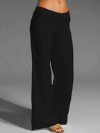 Women's Casual Wide Leg Cotton Pants with Elastic Drawstring Waist Black