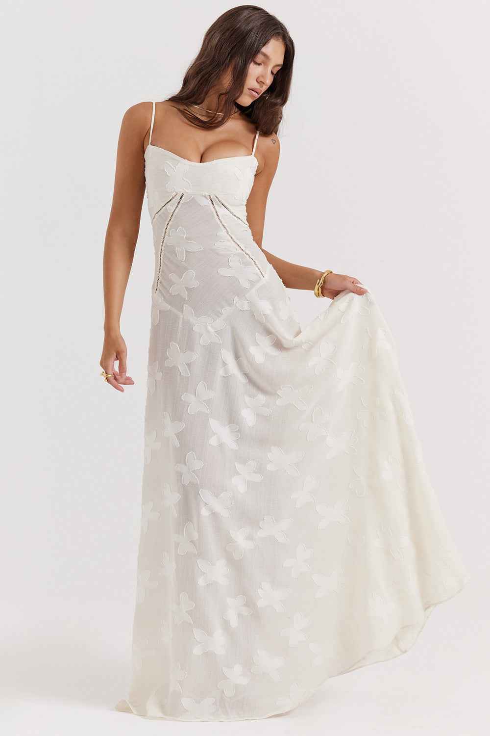 Ariana | Women's Elegant Maxi Dress - Silky Slim Fit - Spaghetti Straps White