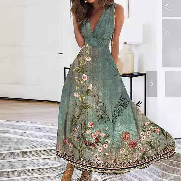 Sabrina | Enchanting Floral Maxi Dress for Effortless Elegance Peacock Blue