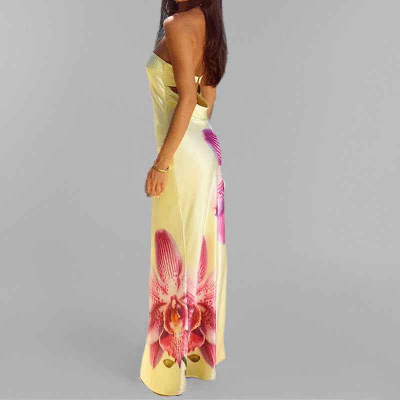 Women's Floral Print Strapless Maxi Dress – Slim Fit – Lightweight & Breathable