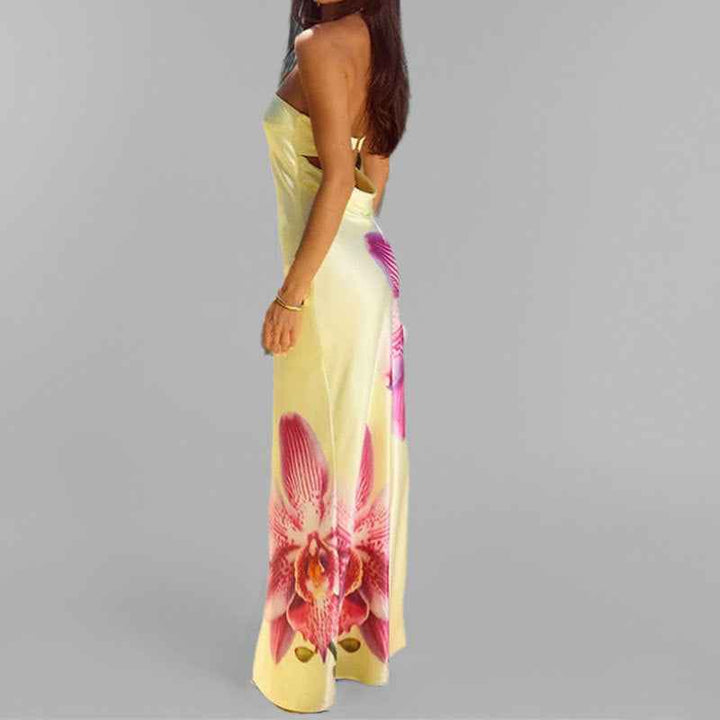 Women's Floral Print Strapless Maxi Dress – Slim Fit – Lightweight & Breathable