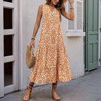 Women's A-Line Midi Dress – V-Neck – Cotton – Front Button Design – Lightweight and Comfortable Mustard Yellow