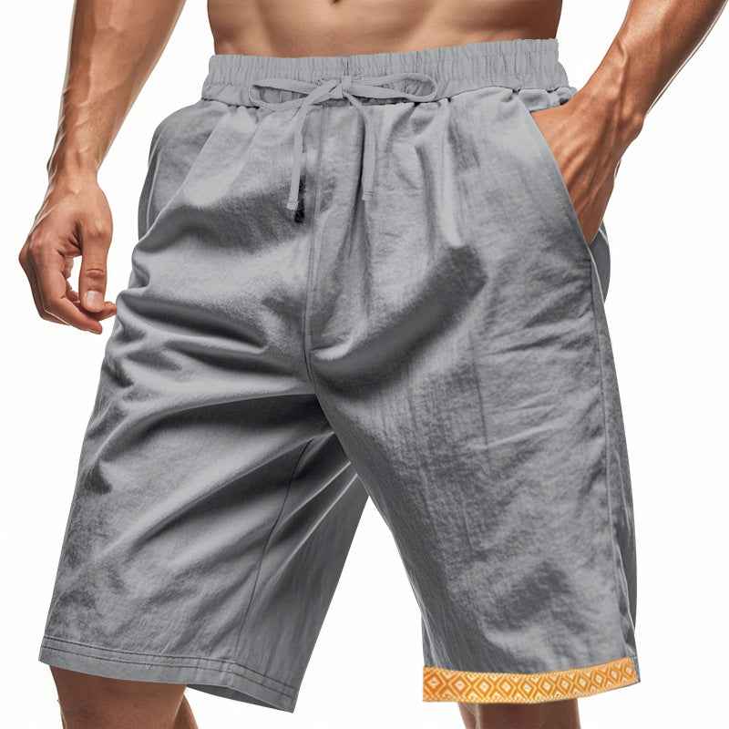 Men's Linen Shorts - Loose Fit, Drawstring Waist, Boho Style with Pockets Grey