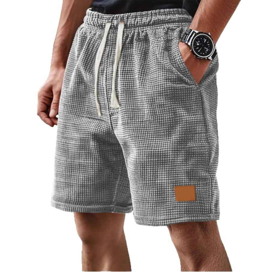 Men's Relaxed Fit Waffle Texture Shorts – Breathable Soft Knit with Drawstring Closure Grey