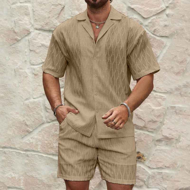 Men's Relaxed Fit Short Sleeve Shirt and Shorts Set – Breathable Fabric Khaki