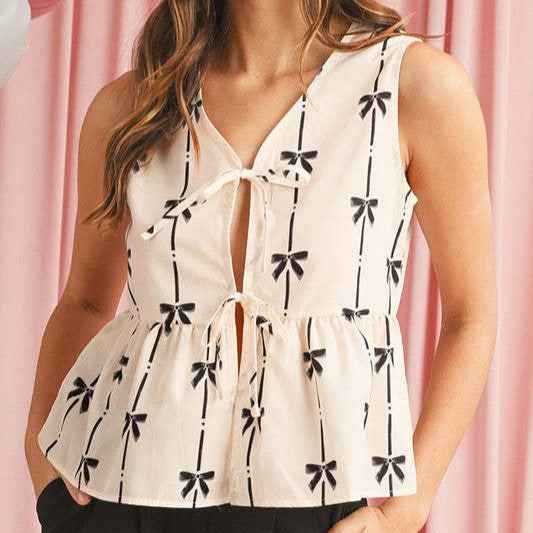 Women's Sleeveless Blouse – Relaxed Fit – V-Neck – Lightweight & Breathable with Tie Detail