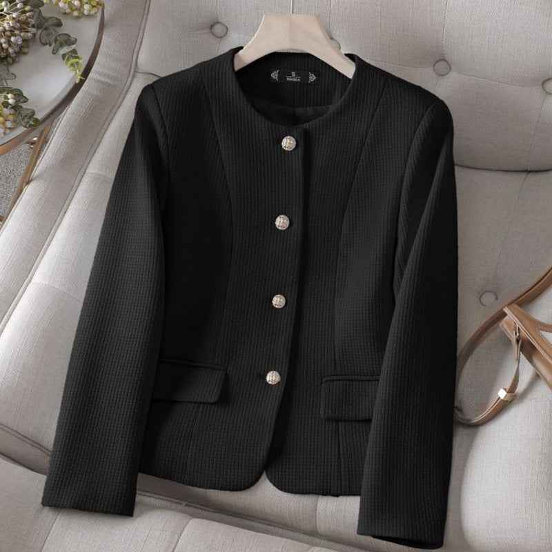Women's Plaid Blazer - Stylish and Versatile Outerwear Black