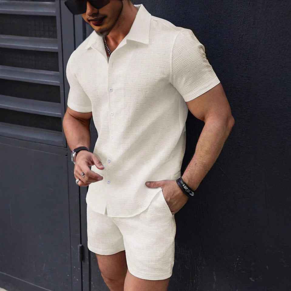 Men's Slim Fit Shirt and Shorts Set – Breathable Luxury Fabric Off-White