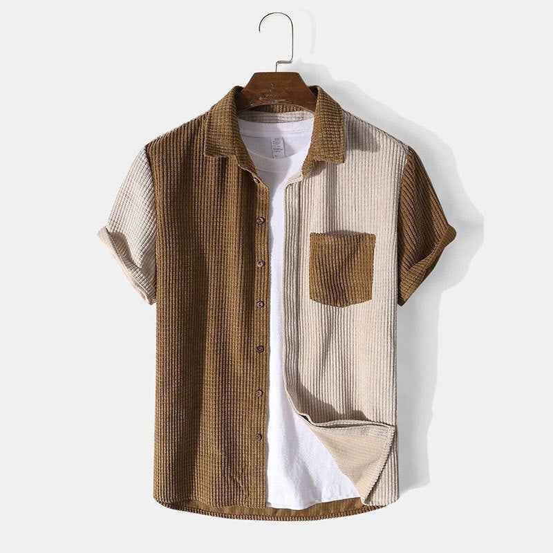 Men's Waffle Texture Set – Relaxed Fit – Short Sleeve Top & Drawstring Shorts