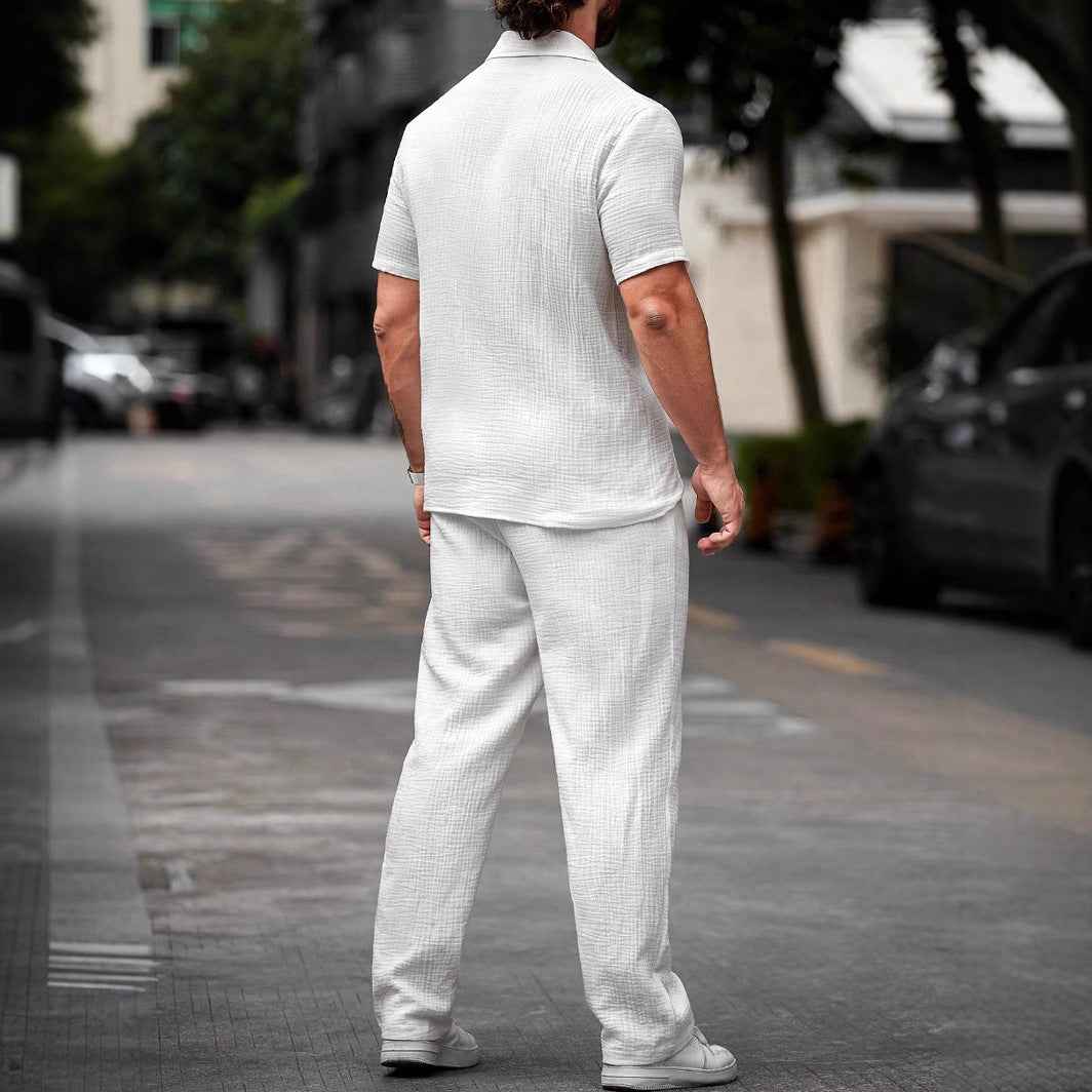 Men's Relaxed Fit Short Sleeve Shirt and Pants Set – Breathable Comfort