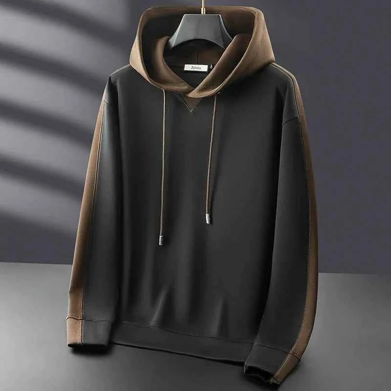 Men's Two-Tone Hoodie – Relaxed Fit – Cotton Blend – Drawstring Hood – Long Sleeve Black