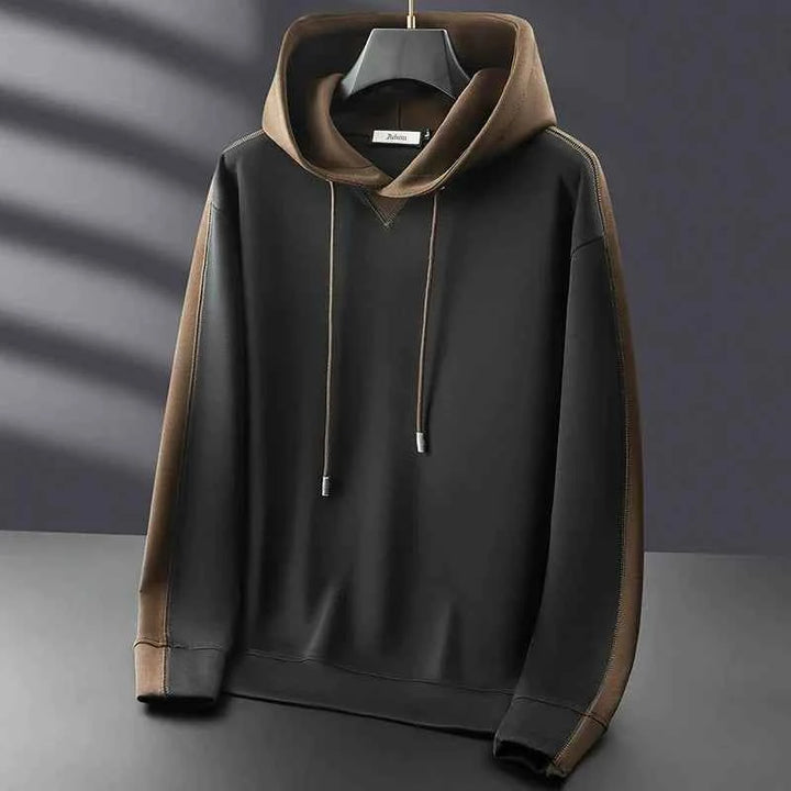 Men's Two-Tone Hoodie – Relaxed Fit – Cotton Blend – Drawstring Hood – Long Sleeve Black