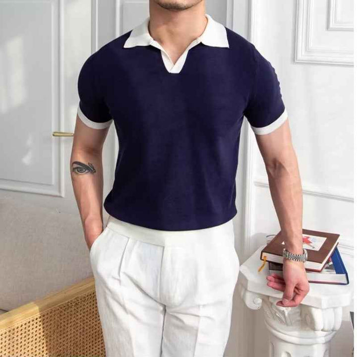 Men's Regular Fit Polo Shirt – Soft Knit – Short Sleeves with Ribbed Cuffs Navy Blue