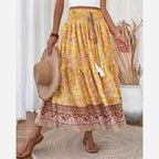 Women's Bohemian Maxi Skirt – Layered Design – Elastic Waist – Breathable Comfort Yellow