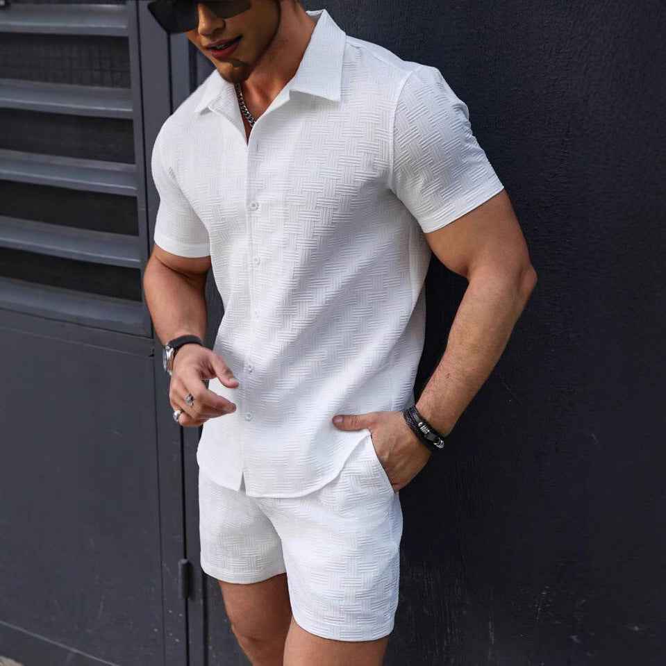 Men's Slim Fit Shirt and Shorts Set – Breathable Luxury Fabric White