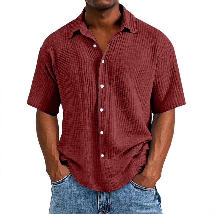 Men's Casual Short Sleeve Shirt – Relaxed Fit – Breathable Textured Fabric Red