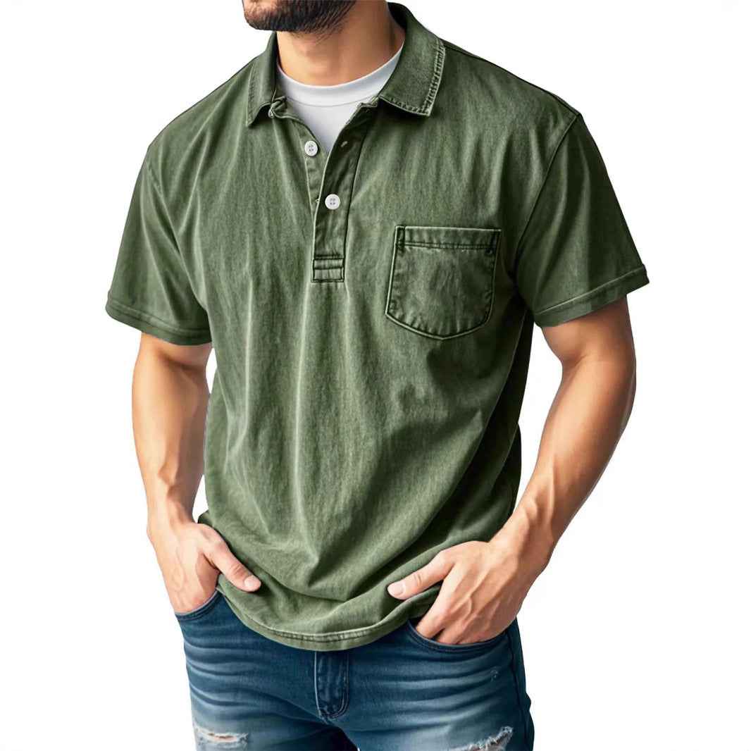 Men's Short Sleeve Polo Shirt – Relaxed Fit – Breathable Fabric – Chest Pocket Army Green