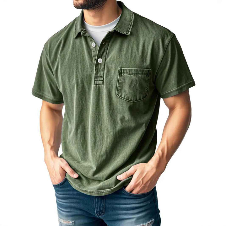 Men's Short Sleeve Polo Shirt – Relaxed Fit – Breathable Fabric – Chest Pocket Army Green