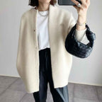 Women's Oversized Cardigan – Soft Knit Fabric – Button Closure – Cozy Layering Essential Cream White One Size