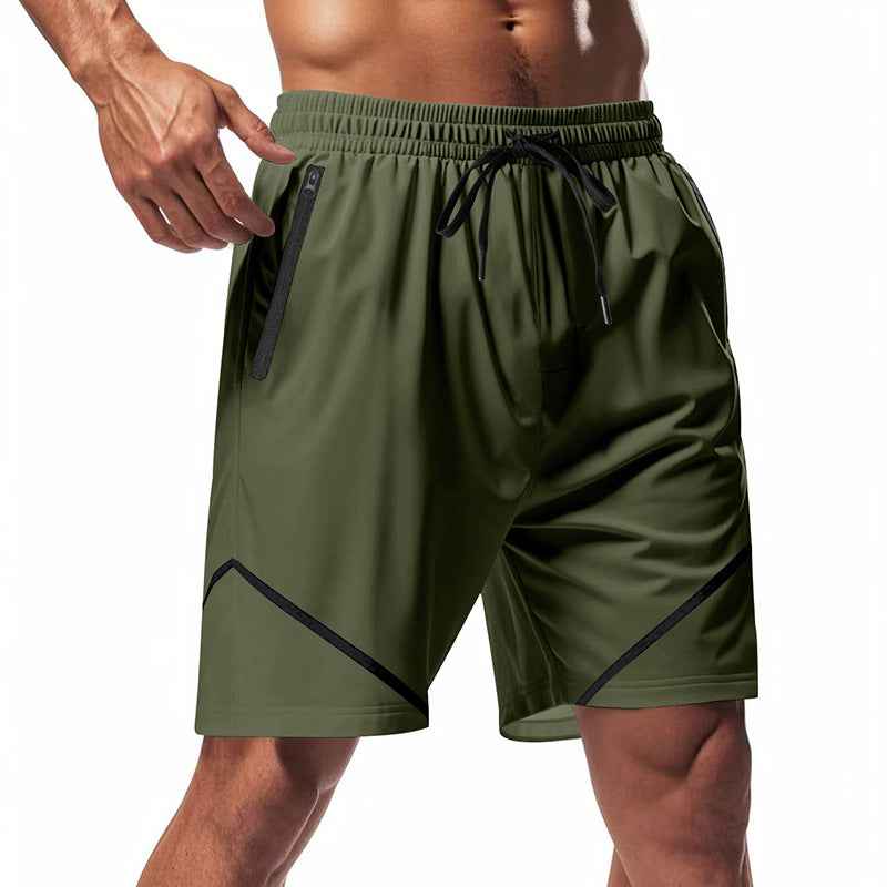 Men's Quick-Dry Sport Shorts – Loose Fit, Knee-Length with Zipper Pockets and Drawstring Army Green