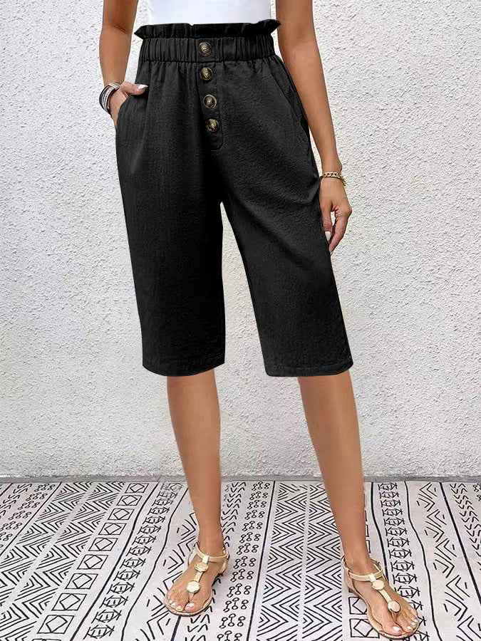 Women's High Waist Paperbag Shorts – Relaxed Fit – Breathable Fabric Black