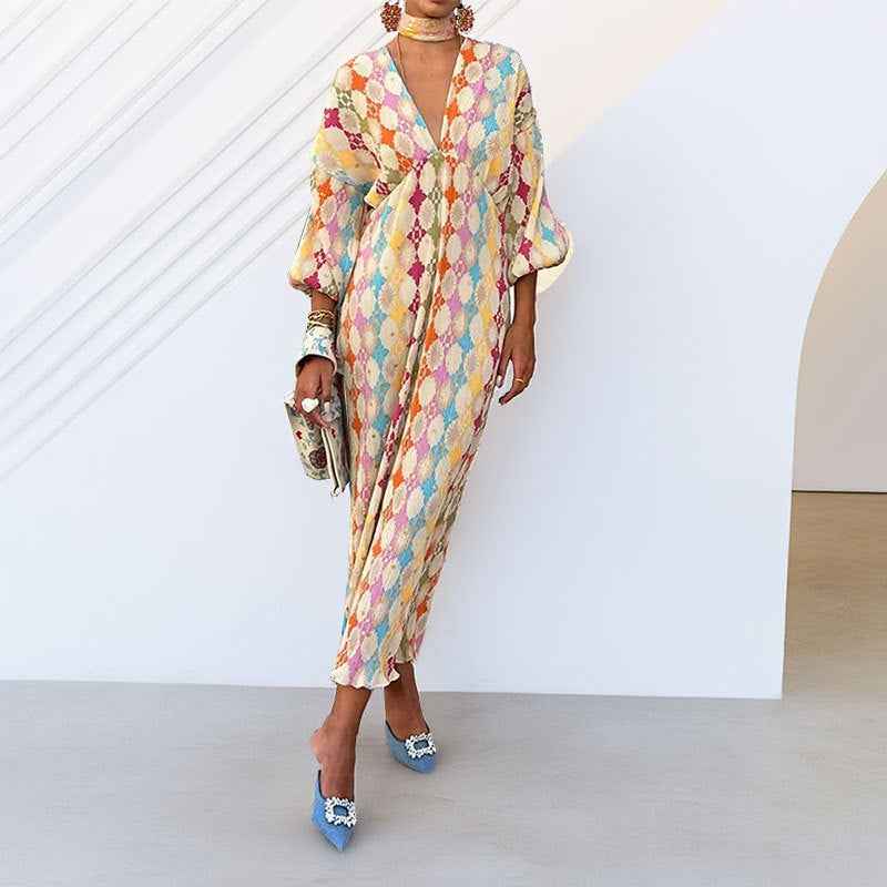 Women's Floral Print V-Neck Dress Multicolor