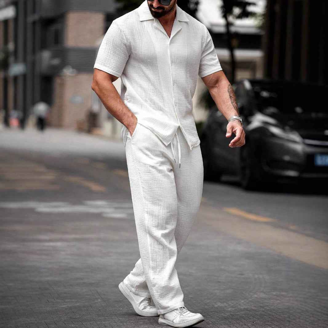Men's Relaxed Fit Short Sleeve Shirt and Pants Set – Breathable Comfort