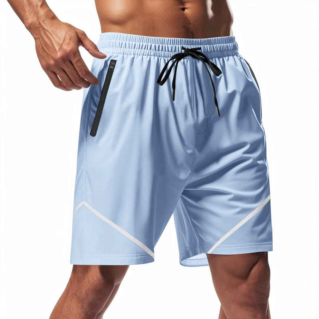 Men's Quick-Dry Sport Shorts – Loose Fit, Knee-Length with Zipper Pockets and Drawstring Light Blue