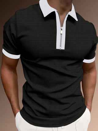Men's Slim Fit Polo Shirt – Half Zip – Breathable Fabric – Subtle Design Black