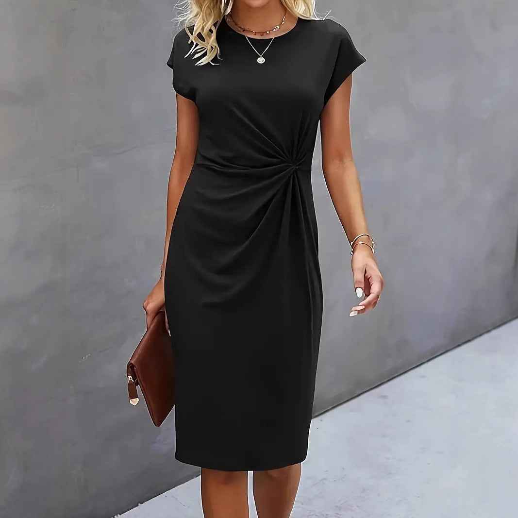Women's Slim Fit Bodycon Dress – Round Neck – Short Sleeve – Side Knot Detail