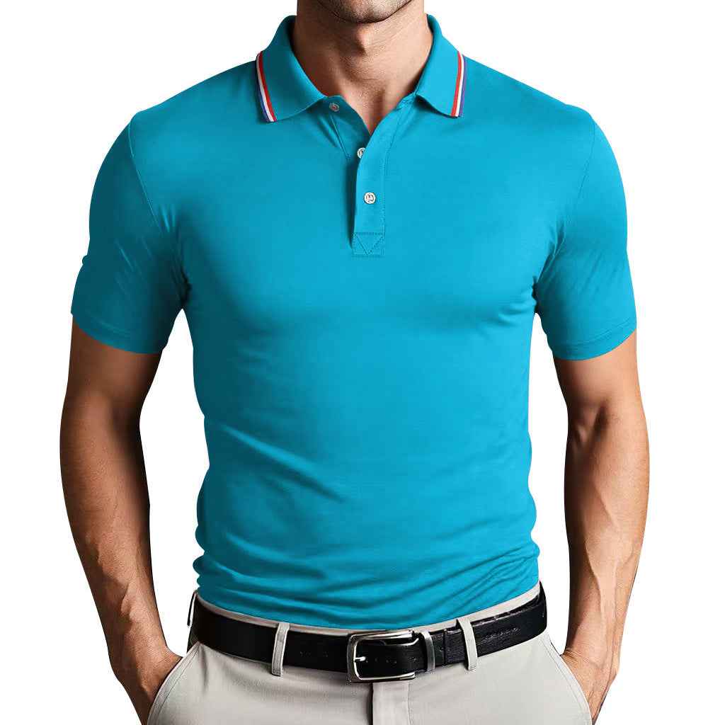 Men's Slim Fit Polo Shirt – Breathable Cotton – Short Sleeve – Sporty Style Sky Blue