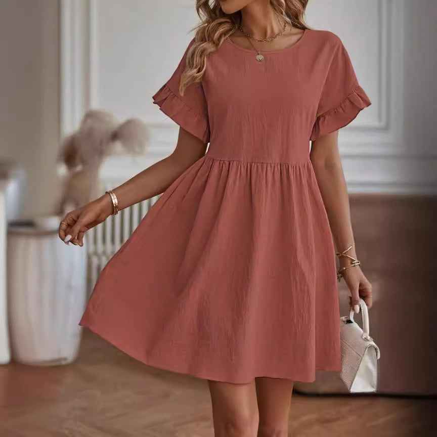 Women's Loose-Fitting Dress – Breathable Fabric – Ruffled Sleeves – Knee Length