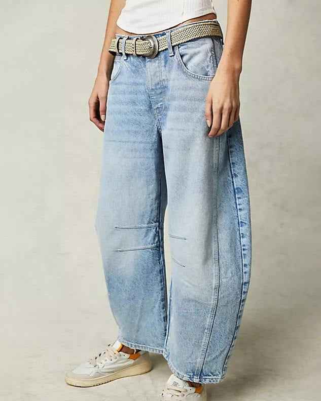 Women's Wide Leg Jeans – Loose Fit – Full Length Denim Casual Light Blue