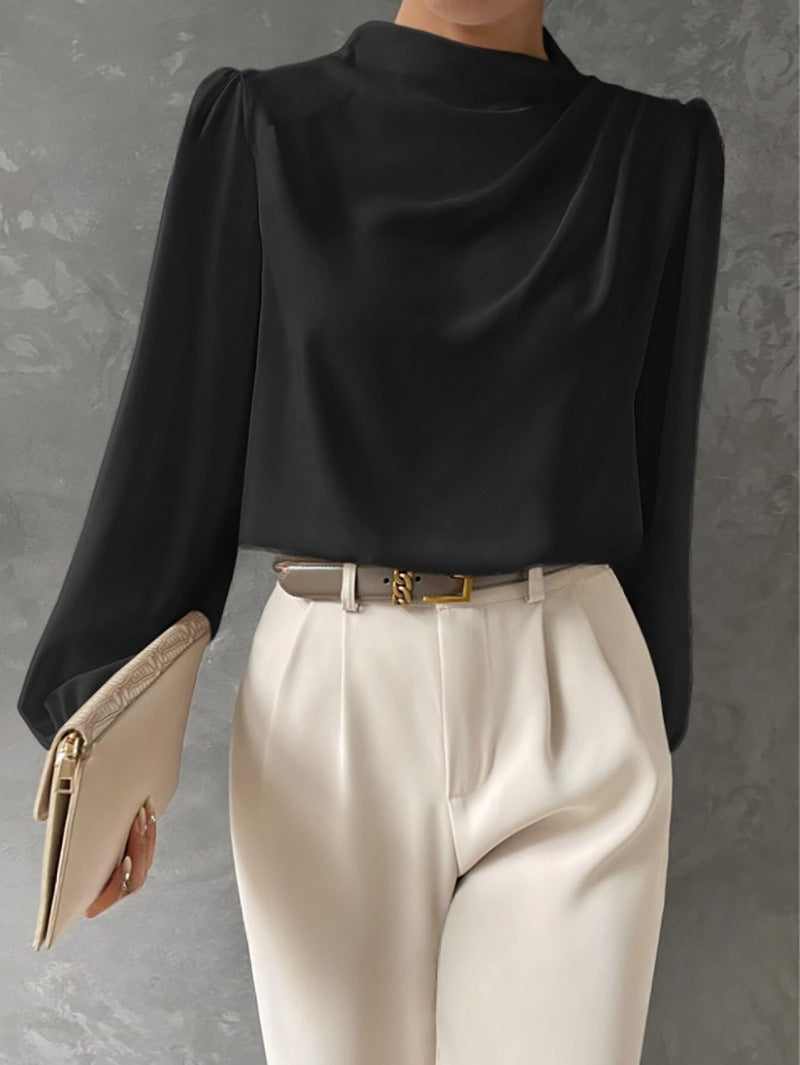 Women's Elegant Relaxed Fit Long Sleeve Blouse Black