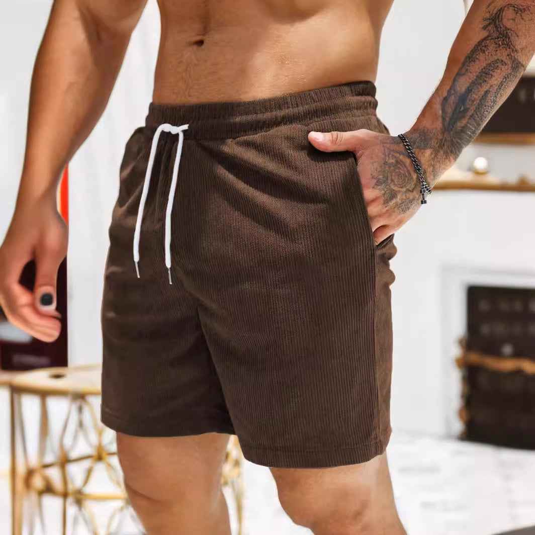 Men's Corduroy Shorts – Relaxed Fit with Drawstring Waist – Casual Style Brown