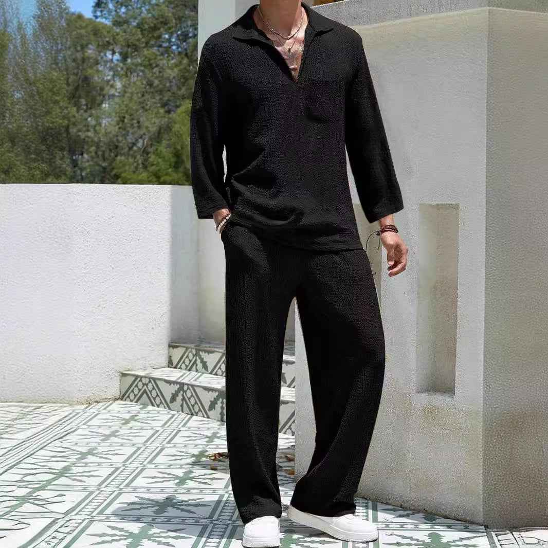 Men's Relaxed Fit Lounge Set – Soft Knit Long Sleeve & Straight Pants