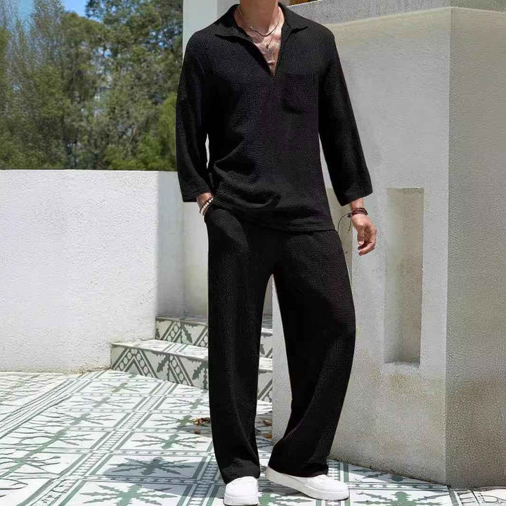Men's Relaxed Fit Lounge Set – Soft Knit Long Sleeve & Straight Pants