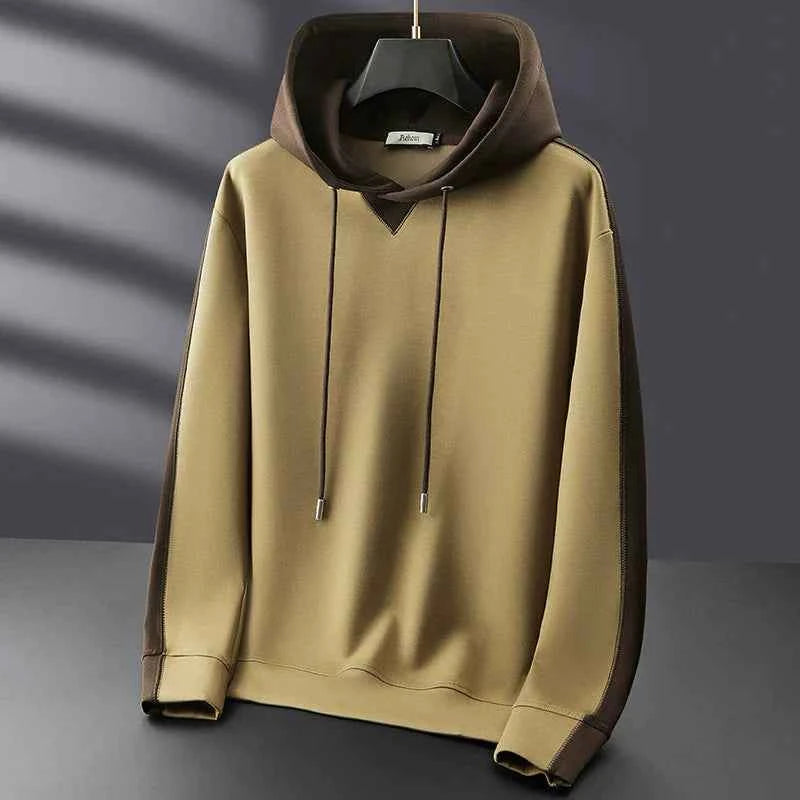 Men's Two-Tone Hoodie – Relaxed Fit – Cotton Blend – Drawstring Hood – Long Sleeve Khaki