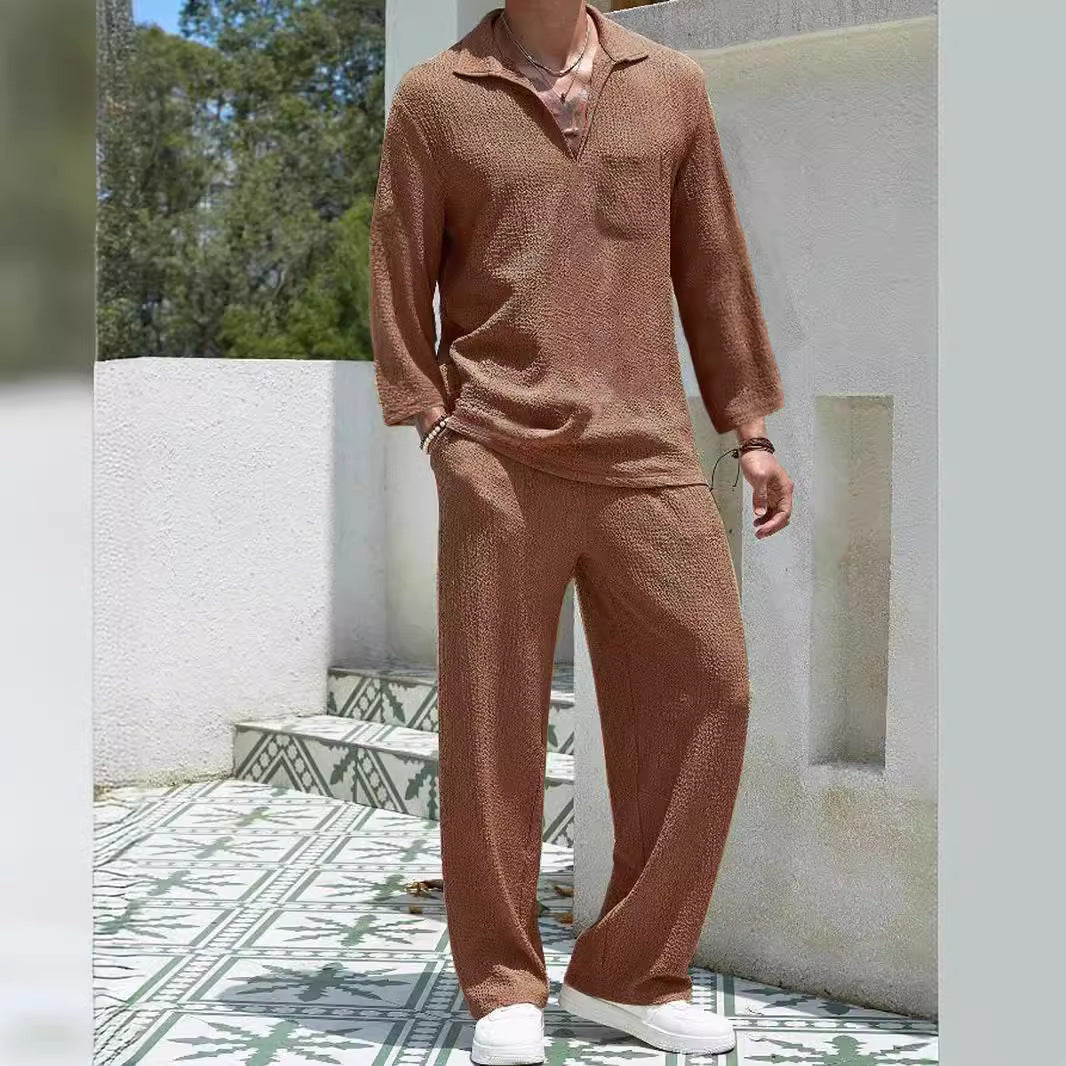Men's Relaxed Fit Lounge Set – Soft Knit Long Sleeve & Straight Pants