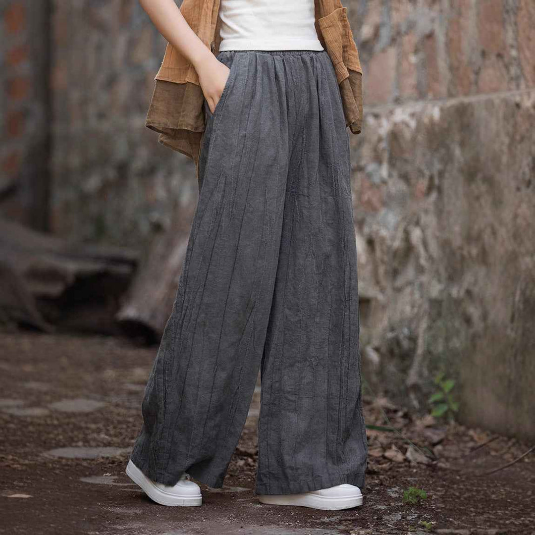 Women's Relaxed Fit Wide Leg Pants – Elastic Waist – Breathable Fabric Dark Grey