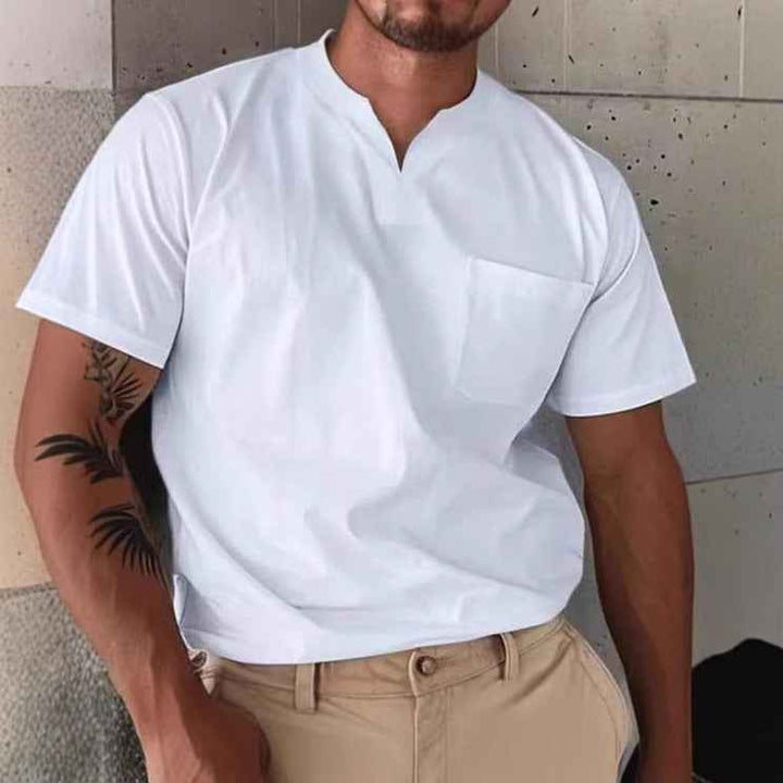 Men's Slim Fit V-Neck T-Shirt with Chest Pocket – Breathable Fabric White