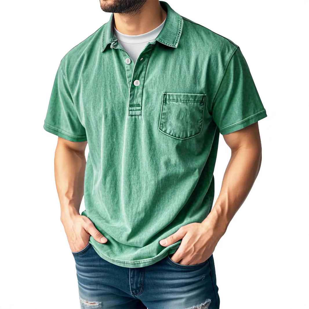 Men's Short Sleeve Polo Shirt – Relaxed Fit – Breathable Fabric – Chest Pocket Green