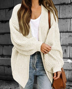 Women's Oversized Chunky Knit Cardigan – Open Front Long Layered Style Beige