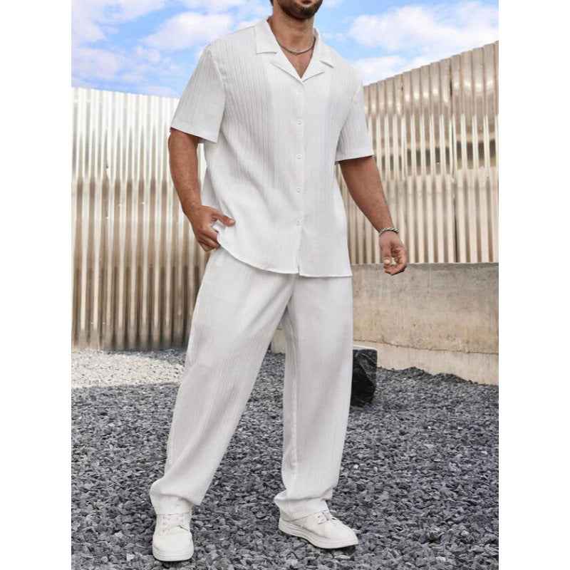 Men's Casual Short Sleeve Shirt & Straight Pants Set – Breathable Comfort