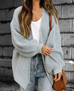 Women's Oversized Chunky Knit Cardigan – Open Front Long Layered Style Light Grey